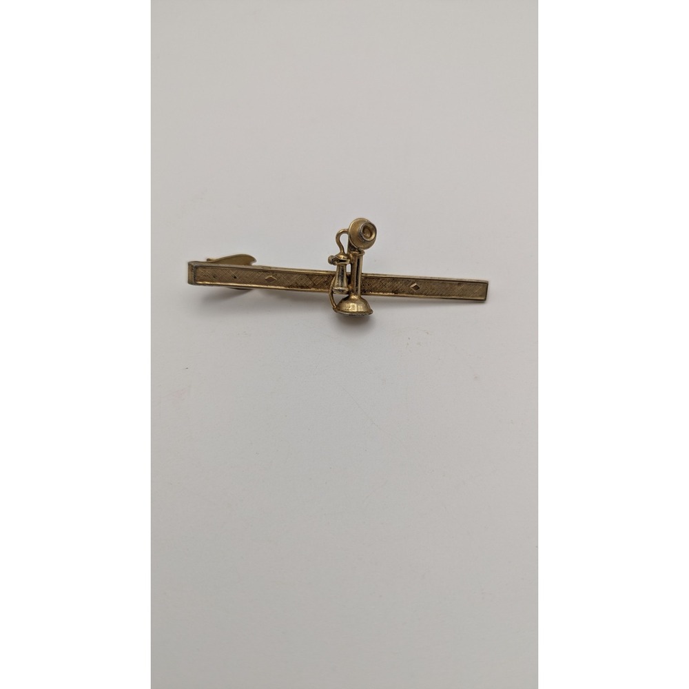 Vintage Swank Gold Tone Candlestick Telephone Tie Clip Novelty Mens Accessory